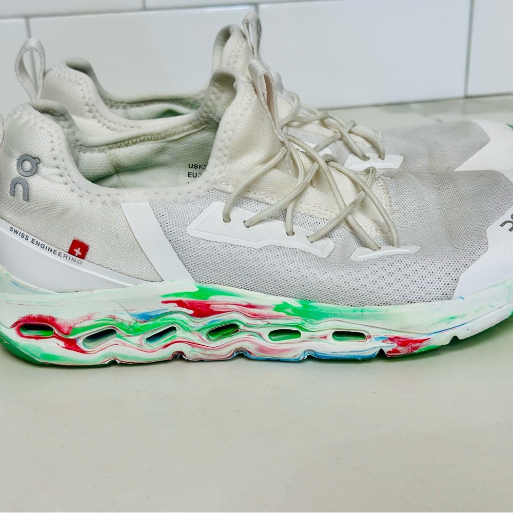 On Running Kids' White Sneakers with Colorful Accents